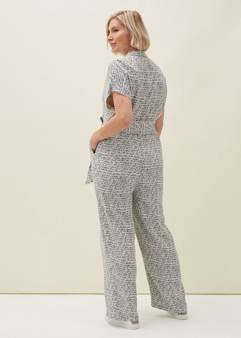 Phase Eight Paige Abstract Print Jumpsuit Navy/White Canada | XHSNFB-092